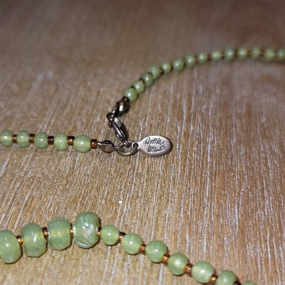 Cookie Lee Long Green Beaded Necklace 48" Copper Accent Lobster Clasp - Picture 4 of 5